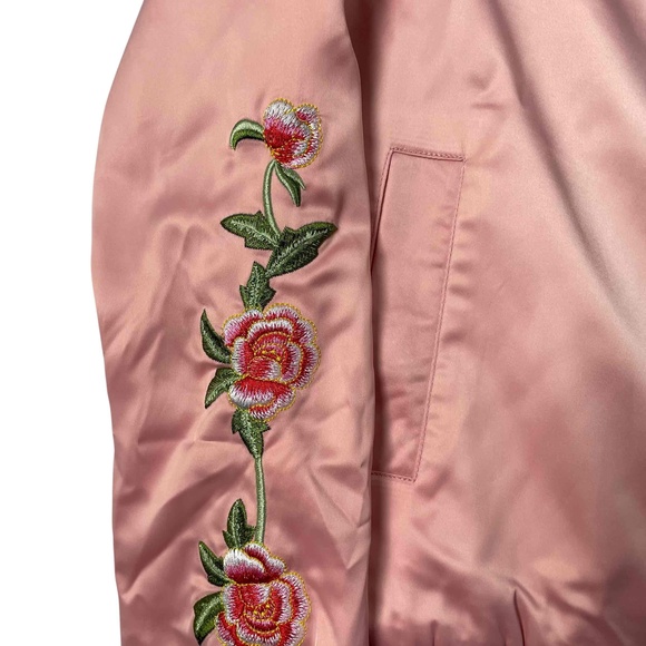 Joseph A Women's Retro Pink Floral Embroidered Long Sleeve Bomber Jacket Small - Picture 3 of 6